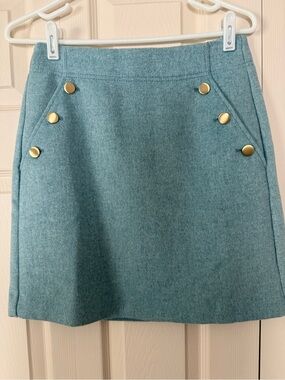 LOFT Teal A-Line Skirt with Gold Buttons